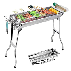 Barbacoa Portatil Carbon de Acero Inoxidable, Parrilla Portatil Parrilla Camping Barbacoa Plegable para 5-10 Personas, Ideal para Exterior Terraza Bal en oferta
