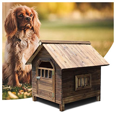 TYX Casa para Perros De Madera para Exteriores, Casa para Perros Aislada a Prueba De Sol para Interiores Y Exteriores con Puerta, Adecuada para Perros