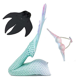 Whlucky Cola Sirena Bañador con Monofin Adulto Mujeres Sirena Traje de Cosplay Trajes de baño Bikini Conjunto,Green,s precio