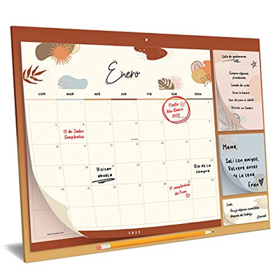 Calendario Familiar 2022 – Vista Mensual, Planificador Familiar con 3 Notas Adhesivas – para la Pared o la Nevera, para Casa o como Organizador de Coc