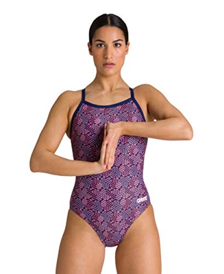 ARENA W Kikko Light Drop Back One Piece - Bañador Deportivo para Mujer, Color Navy/Multi Red, Talla 38, 30