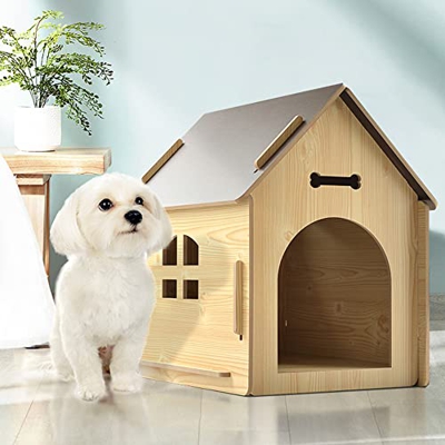 TYX Casa para Perros De Madera Al Aire Libre, Casa para Perros Impermeable Y a Prueba De Lluvia, Casa para Perros con Puertas Y Ventanas, Adecuada par
