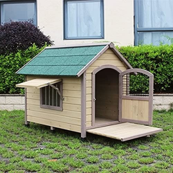 TYX Casa para Perros con Puerta, Casa para Mascotas Impermeable De Madera para Interiores Y Exteriores con Ventanas De Sombra, Mascotas Pequeñas Y Med precio