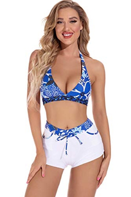 heekpek Bikinis Mujer Push Up Halter Bikini Estampado Cuello de V Trajes de Baño Mujer Bañadores Tops y Braguitas 2 Piezas