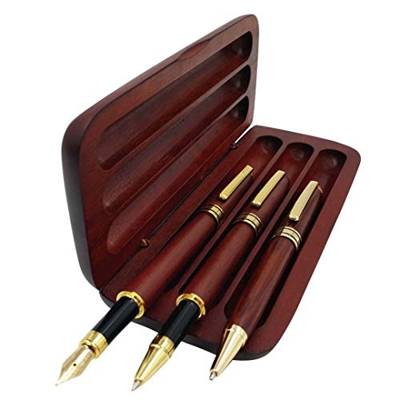 3 pcs madera bolígrafos con hechos a mano de madera caso/pluma estilográfica bolígrafo bolígrafo de Gel con 4 pcs de recambios