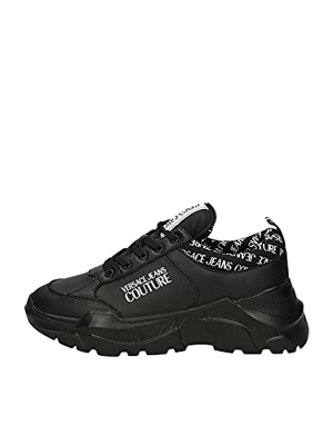 VERSACE JEANS COUTURE 71YA3SC1 - Zapatillas deportivas de running de piel negra con talón de letras, Negro , 41 EU