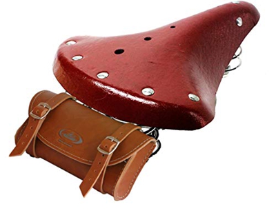 Montegrappa - Sillín vintage con 3 muelles + bolsa de varios colores (marrón + miel)