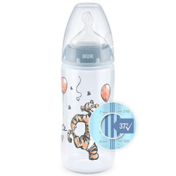 NUK First Choice+ - Biberón de Disney Winnie (0 a 6 meses) para control de temperatura (300 ml, válvula anticólica, BPA, silicona, color azul en oferta