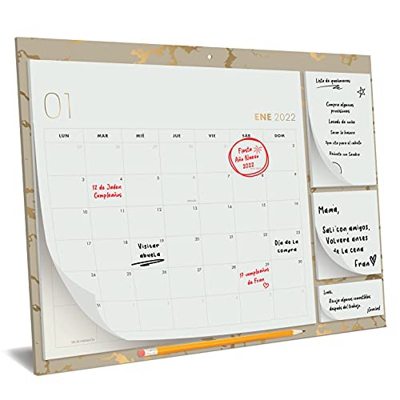 Calendario Familiar 2022, Oro – Vista Mensual, Planificador Familiar con 3 Notas Adhesivas – para la Pared o la Nevera, para Casa o como Organizador d