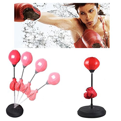 Saco de Boxeo Saco de Suelo para Práctica de Boxeo con Aguantes para Adultos con Soporte Ajustable de 120-150cm con Accesorios, inclinación hasta 90º,