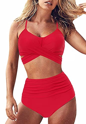 JFAN Bikini para Mujer Push Up Brasileños Bañador de Fruncido Traje de Baño de Cintura Alta Atar en la Espalda