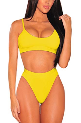 Viottiset - Bikini para mujer (cintura alta, con tirantes ajustables) amarillo S