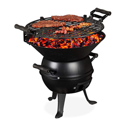 Relaxdays Barbacoa Pequeña Carbón, Hierro Fundido y Acero, Altura Regulable, Portátil, Parrilla 35 cm Ø, Camping, Negro precio