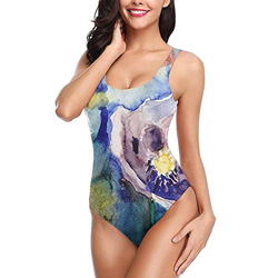 Traje De Baño Mujer Una Pieza,Pintura De Flores Traje De Baño Mujer Una Pieza Alta Cintura Sexy Push Up Halter Bañador - Entero Bañadores Con Vientre  en oferta