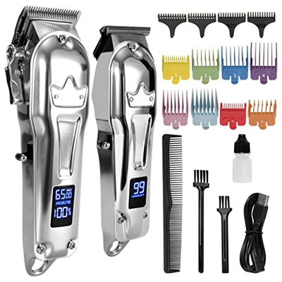 Maquina Cortar Pelo Kit de Recortadora Eléctrica 2 Cortapelos Hombre Profesional +12 Peines guía, Maquinilla Cortar Pelo Inalámbrico Recortador de Bar