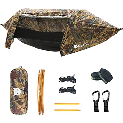 Night Cat Hamaca con Mosquitera Tienda de Campañ y Lluvia Volar para Uno Persona, Impermeable, Transpirable, Portátil para Senderismo, Pesca, Exterior