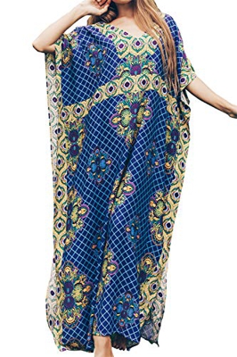 L-Peach Vestido Largo Pareo Kimono de Algodón Verano Playa Bikini Cover Up