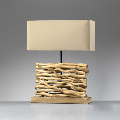 Lámpara mesa Marica, tela y madera, alto 50cm