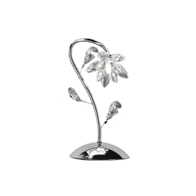 Lámpara mesa Ninfea, cromo, flores cristal, 35 cm