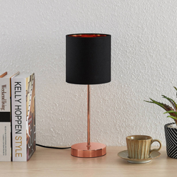 Lindby Noeline lámpara mesa cobre, pantalla negra en oferta