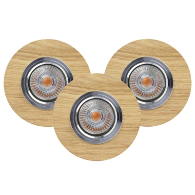 Foco empotrado LED Sirion, Ø 10 cm roble, 3 ud