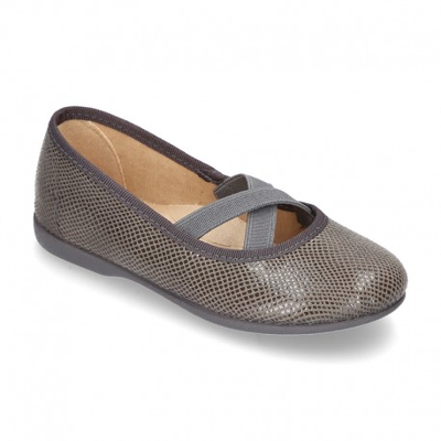 Bailarina En Serratex Estampado Con Cintas Cruzadas. 33 Gris