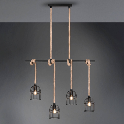 Lámpara colgante Wodan de sisal 4 luces alto 150cm