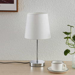 Lindby Leza lámpara de mesa cromo, pantalla blanca precio