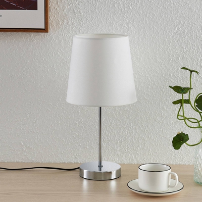 Lindby Leza lámpara de mesa cromo, pantalla blanca