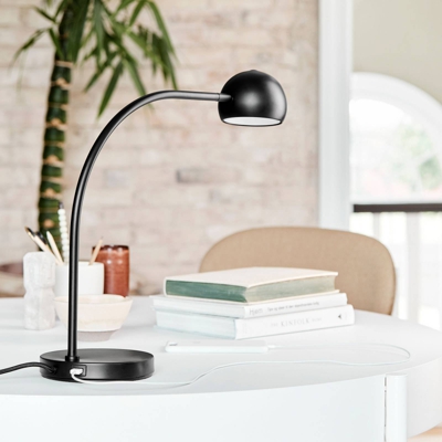 FRANDSEN Ball USB lámpara de mesa LED, negro mate