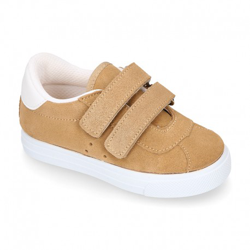 Zapatilla O Tenis Niños Okaa Con Doble Cierre Adherente En Piel Serraje En Colores Pasteles. 31 Camel características