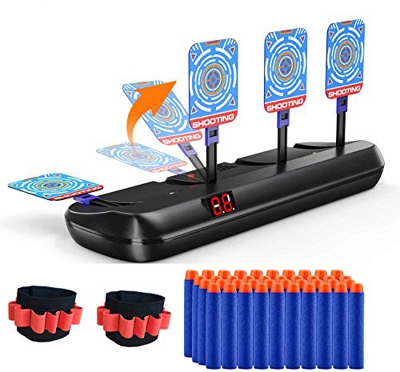 QiyuanLS Nerf Target - Diana electrónica para pistolas Nerf – Auto Reset Nerf Target Practice Digital Scoring Boys Toys con 40 piezas de dardos y 2 co