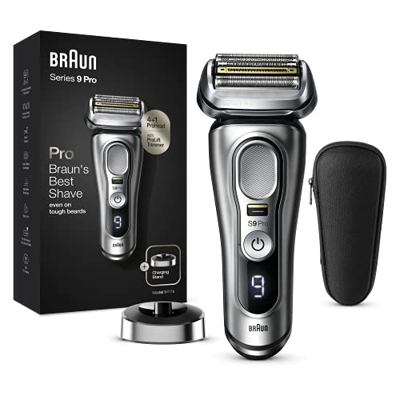 Braun Series 9 Pro Afeitadora Eléctrica Hombre, Máquina de Afeitar Barba con Recortadora ProLift y Cabezal 4en1 para Uso en Seco y Mojado, Funda y Bas