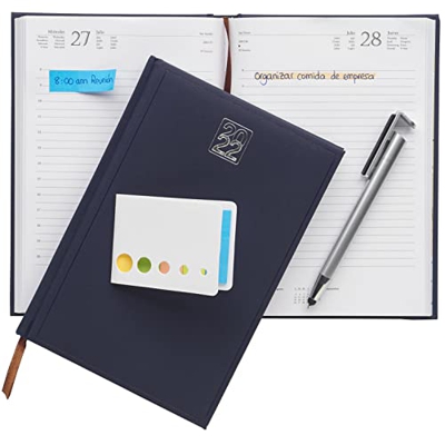 Agenda 2022 dia por pagina Premium de tapa dura (A5) - Planificador 2022 anual con notas adhesivas y boligrafo con punta tactil para usar en telefono 