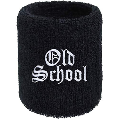 Old School - Muñequera bordada y absorbente, tejido de rizo duro, Rockabilly, color negro