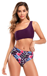 SHEKINI Bikinis Traje de baño Mujer un Hombro Bañador Sexy Deportivo con Hombros Oblicuos Conjuntos Dos Piezas Braga Bikini Estampado de Cintura Alta  características