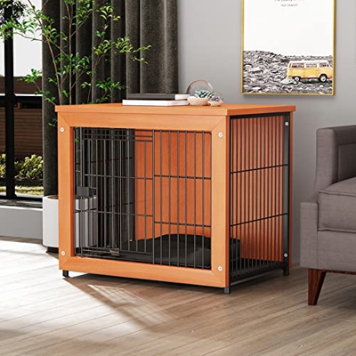 TYX Caseta De Madera Decorativa para Perros con Inodoro, Caja Interior para Mascotas con Valla Y Caseta para Perros De Escritorio, Adecuada para Anima