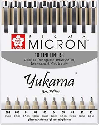 Sakura Pigma Yukama® Art Edition - Rotuladores de punta fina (10 unidades, n.º 003-12), color negro