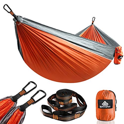 NatureFun Hamaca ultraligera para camping| 300kg de capacidad de carga, (275 x 140 cm) Estilo paracaídas de Nylon, transpirable y de secado rápido. 2 