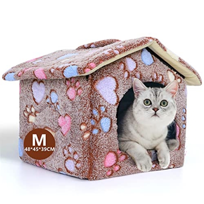 Nobleza Caseta para Perros,Casa Gatos Interior, Cama para Perro con Colchón Extraíble, Plegable Casa para Gato, Conejos, 48x45x39cm M, Marrón