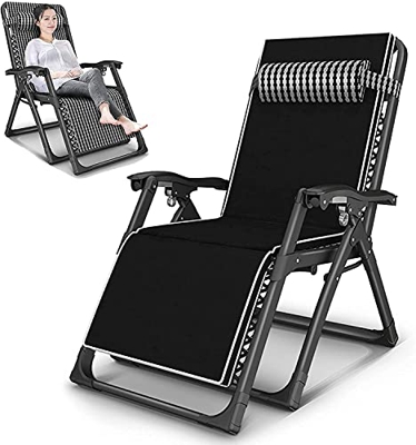 KAUTO Silla reclinable Plegable Zero Gravity Lounge Chair Sillas de terraza de Gran tamaño Tumbonas de Patio Silla de Playa Plegable, con cojín para l