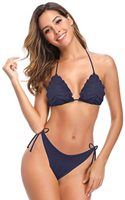 SHEKINI Traje de Baño de Dos Piezas Mujer Acolchada Clásico Ajustable Halter Triángulo Bikini Top Bikini Tanga Brasileño Cintura Baja Bikini Bottom Bi