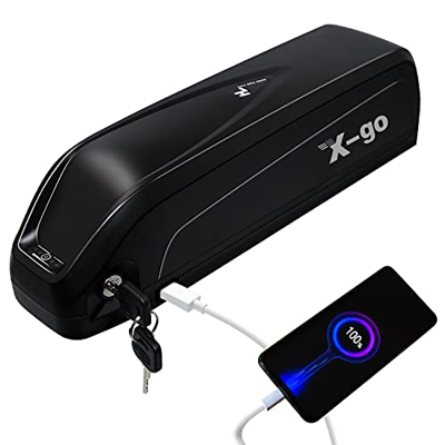 X-go Bateria Bicicleta Electrica 48V Hailong Batería 13Ah e-Bike Batería Li-Ion, con Puerto USB Cargador Cerradura Antirrobo Placa de Conexión Fija pa