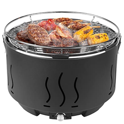 Barbacoa de Carbón Vegetal 35*35*25 cm, Parrilla de Mesa de Acero Inoxidable, con Ventilación Activa, Diseño de Hebillas, con Bolsa de Transporte, par