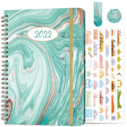 Agenda 2022 A5, Agendas Planner 2022 Semanal y Mensual Vista Agenda Anual 2022 con Tapa Dura, Pestañas Mensuales, PP Bolsillo Interior, Pegatinas Mens en oferta