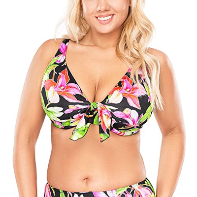 Vivisence Top De Bikini Blando De Rayas para Mujeres 3203, Floreado,90D