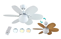 Bastilipo Menorca RC-Ventilador de Techo con Mando a distancia-60w y 75cm de diametro-e27 60w, Blanco/Pino, 75 cm (2857) precio