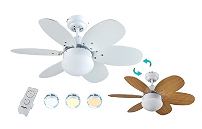 Bastilipo Menorca RC-Ventilador de Techo con Mando a distancia-60w y 75cm de diametro-e27 60w, Blanco/Pino, 75 cm (2857)