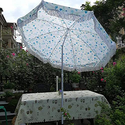 XMcKJ Sombrillas Sunbrella, 2 M / 6.6FT Patio Exterior Paraguas 8 Costillas con función de inclinación y Adornos de Borla, para Playa/Piscina/Jardín/B