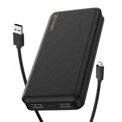 CoolReall Powerbank 20000mAh, Conveniente Batería Externa con 2 Salidas Rápidas (2.0A + 2.0A), Cargador de Batería Portátil para Teléfonos Celulares d
